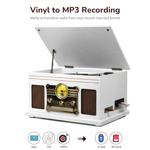 Mahogany Bluetooth Turntable with Speakers Z3813