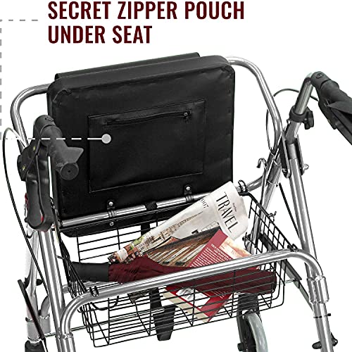 Burgundy Rollator Walker with Extra Wide Seat and Backrest M15402