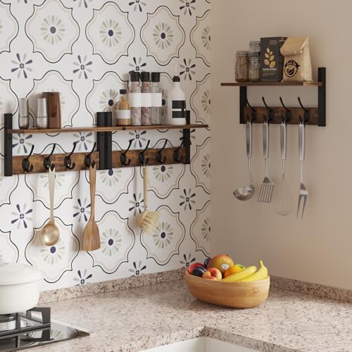 Rustic Brown Wood Coat Rack with 16 Hooks, Set of 4 K508565