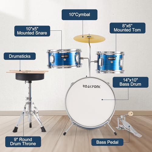 3 Piece Kids Drum Set with 14'' Bass Drum, Snare, Tom, Cymbal, Pedal, Drumsticks, Adjustable Seat Z9919