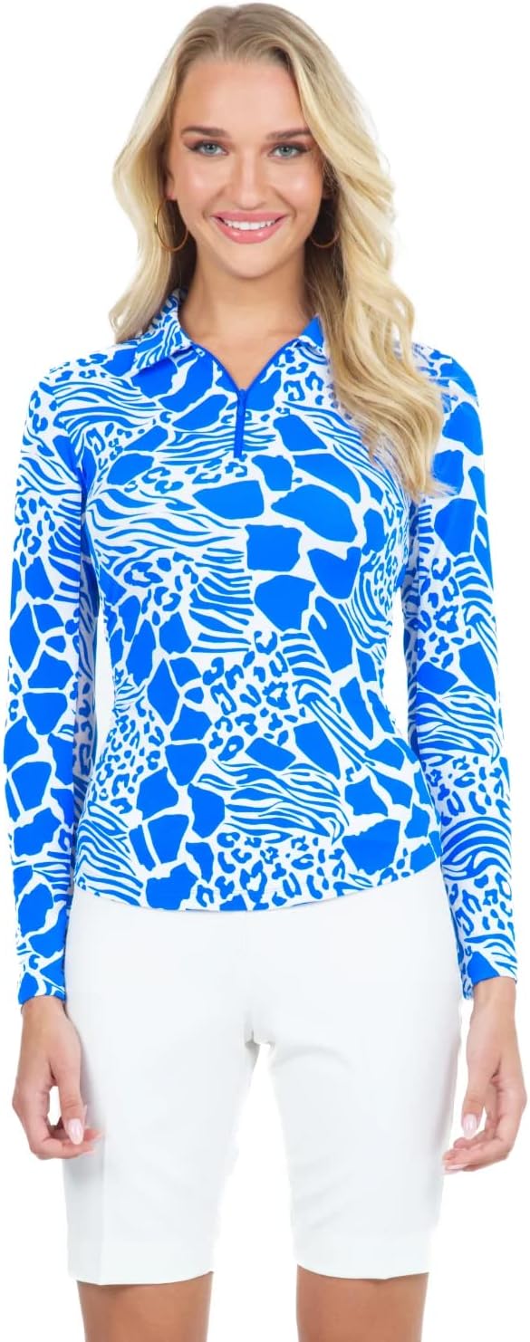 Blue/White UPF 50+ Cooling Long Sleeve Polo Q654881