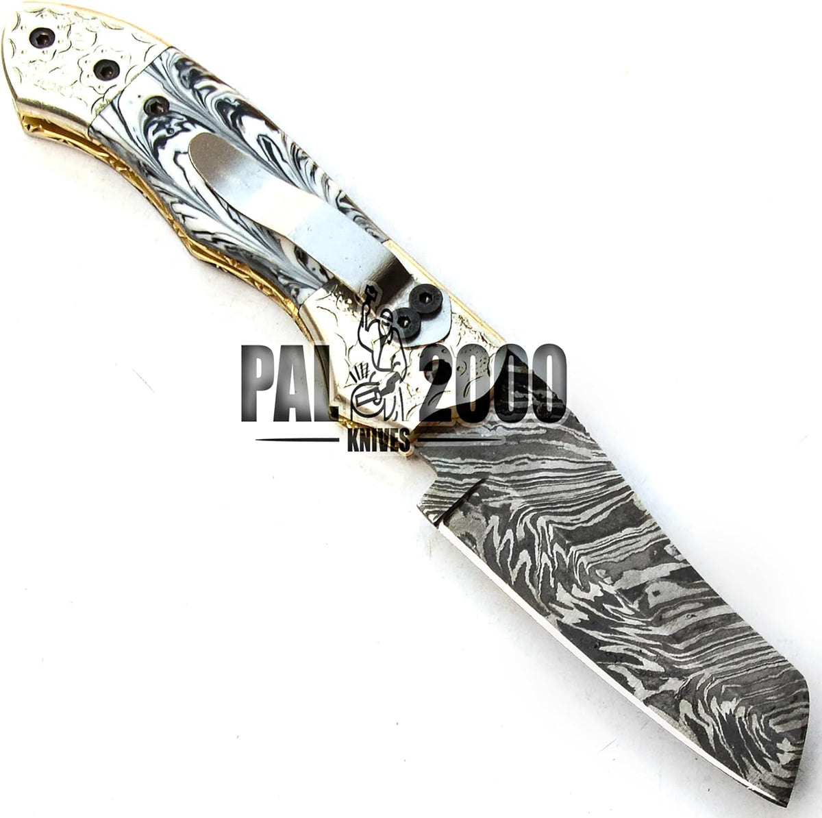 Handmade Damascus Steel Folding Pocket Hunting Knife with Sheath C199074