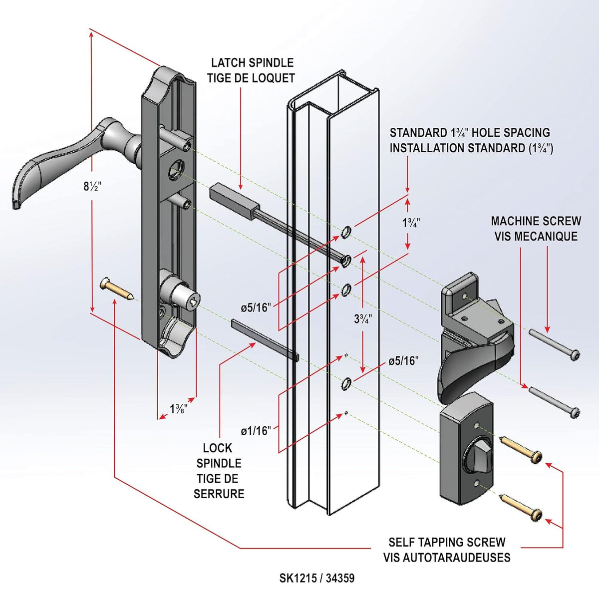 Lever Set for Storm and Screen Doors with Keyed Deadbolt, 2-Posts, Bright Brass Y168606