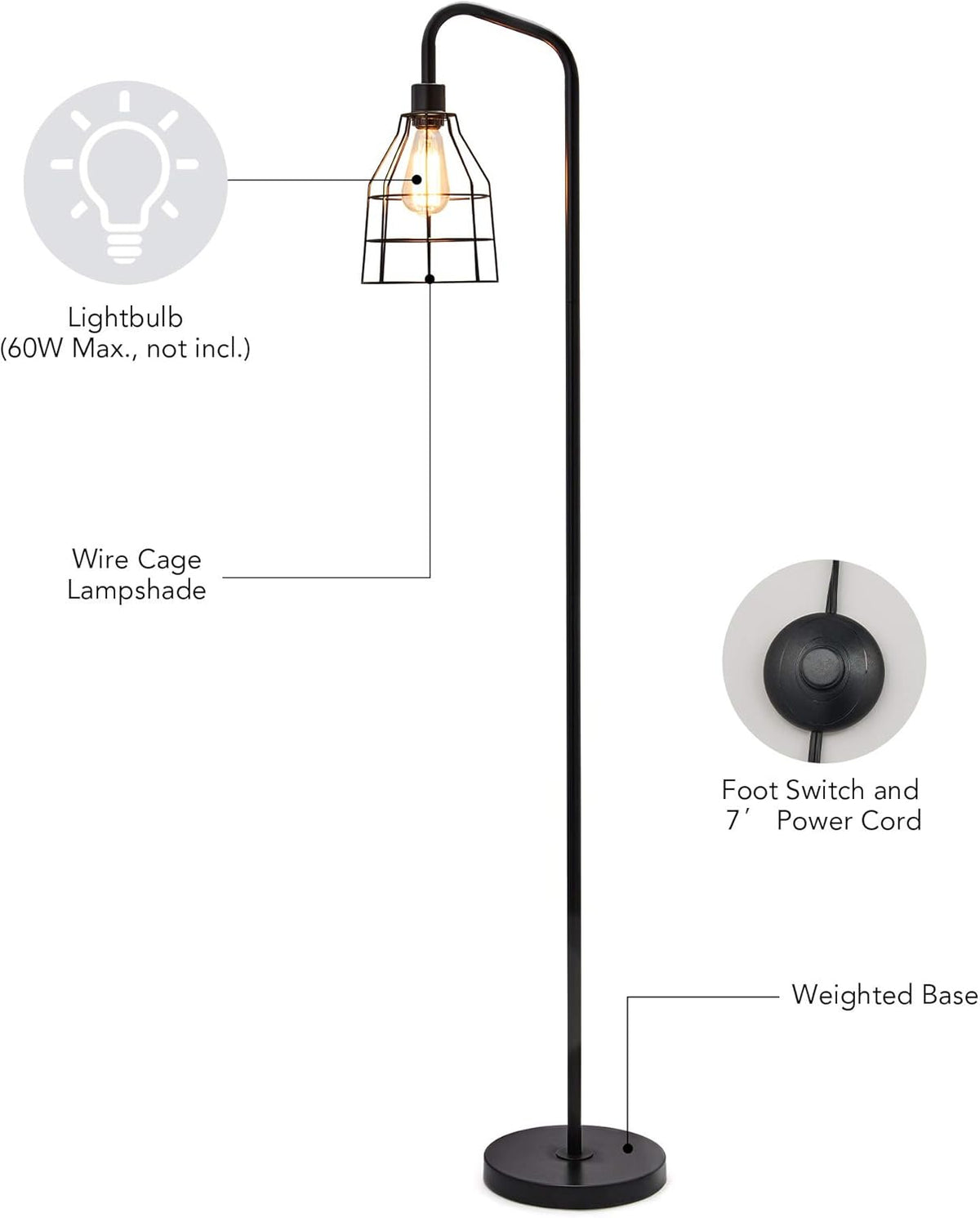 Black Industrial Floor Lamp with Heavy Metal Base D97512
