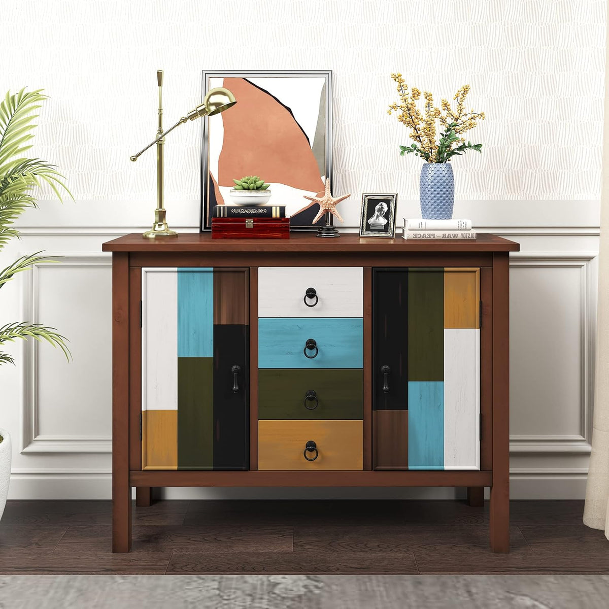 Grey Wood Console Table with 2 Adjustable Shelf I996