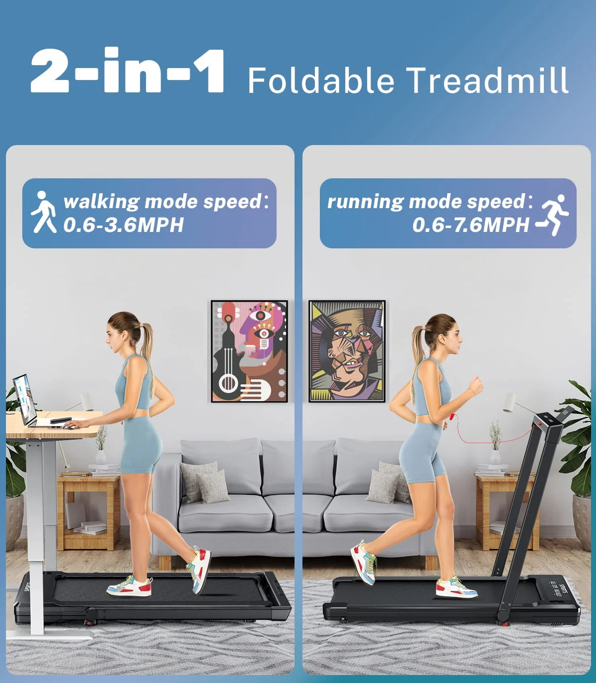 Folding Treadmill 265 lbs Capacity Black U507219