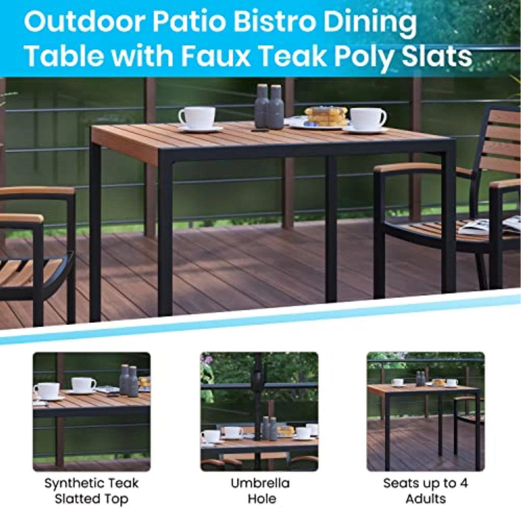 5-Piece Steel Aluminum Teak Patio Table and Chair Set C936