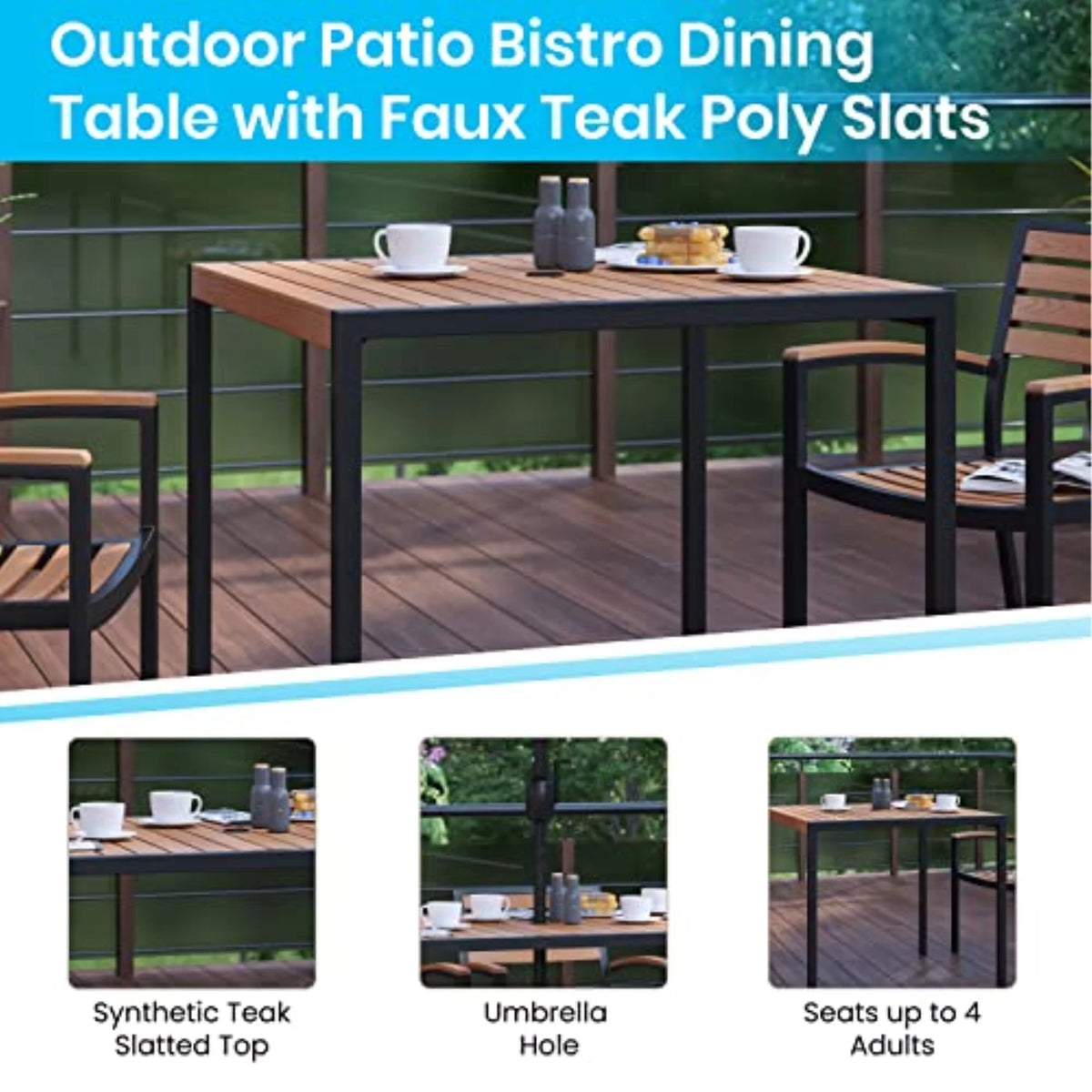 5-Piece Steel Aluminum Teak Patio Table and Chair Set C936