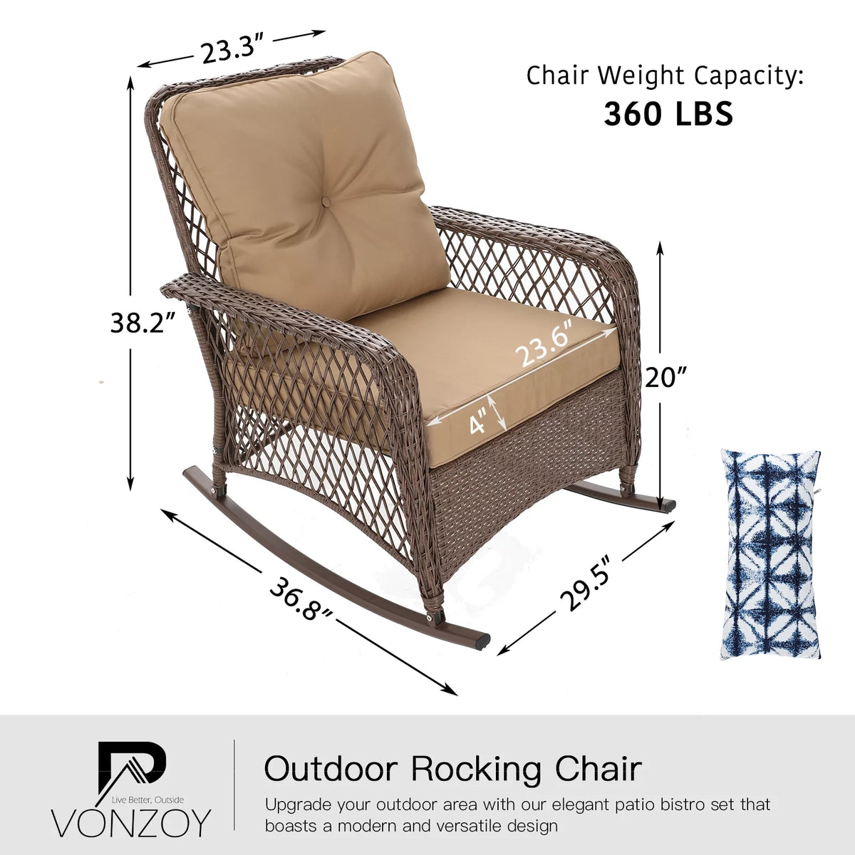 3-Piece Wicker Outdoor Rocking Chairs with Cushions and Table M9458