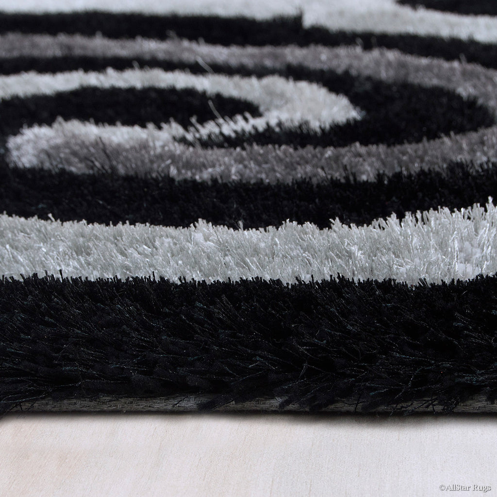 Grey Shaggy Area Rug with 3D Black Spiral Design 5' x 7' L955352