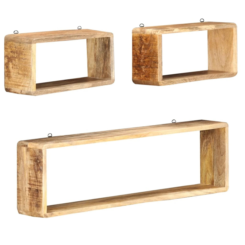 3 Piece Solid Mango Wood Wall Cube Shelf Set T72726