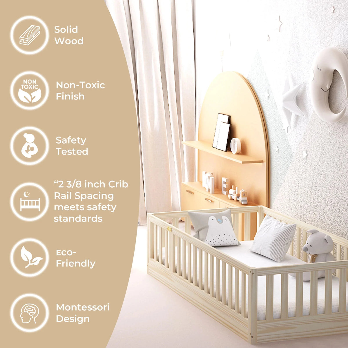 Hardwood Toddler Floor Bed with Gate D741149