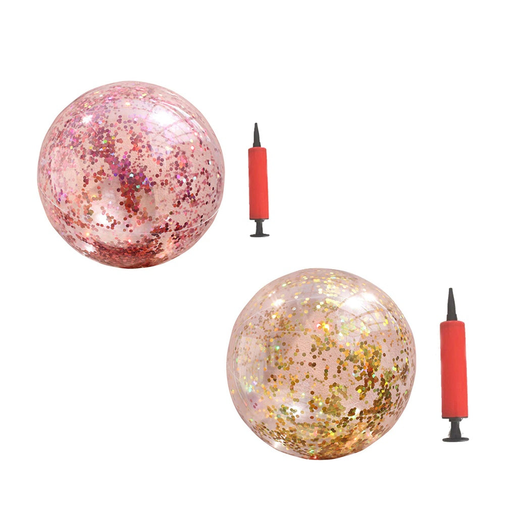 2pcs Glitter Sequin Beach Balls Inflatable PVC Ball Toys with Pumps Q4522