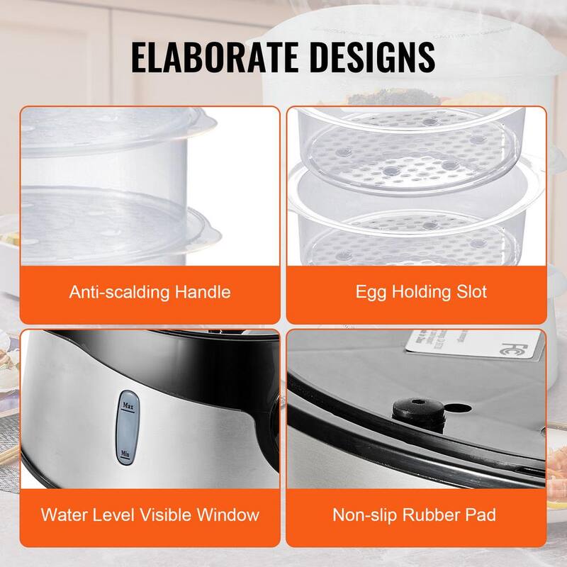 9.5 Qt Electric Food Steamer with 3-Tier Trays I5751
