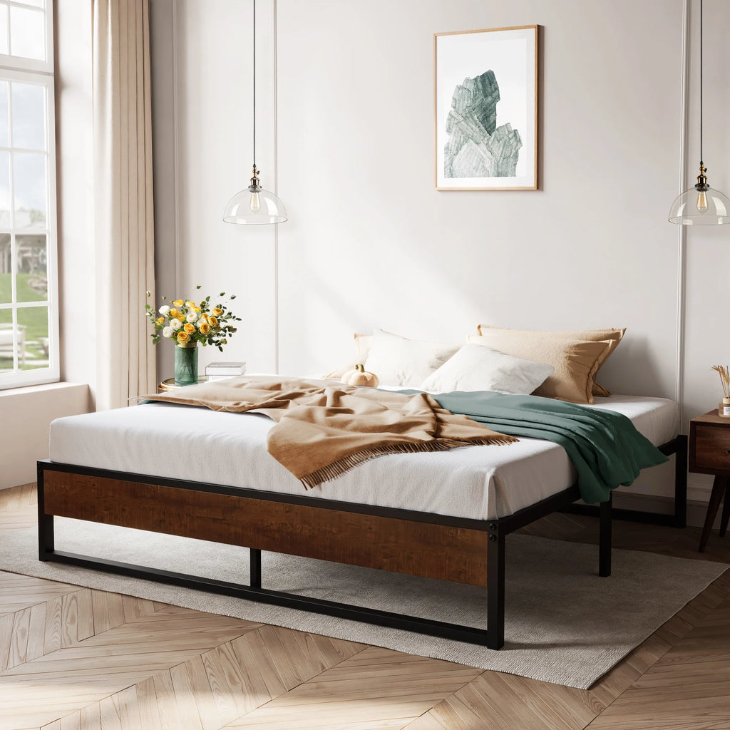 Black Twin Size Metal Platform Bed Frame with Storage W875