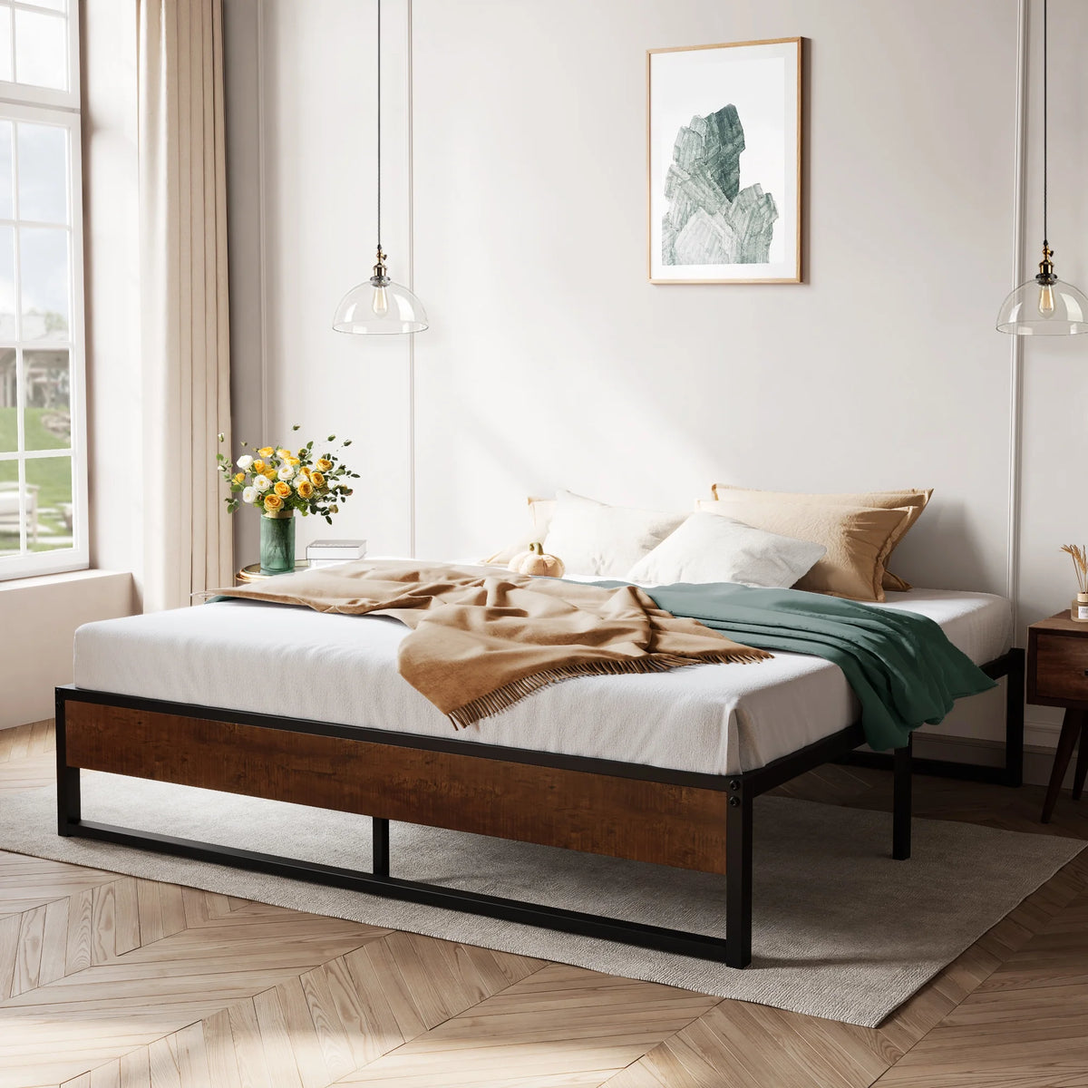 Black Twin Size Metal Platform Bed Frame with Storage W875