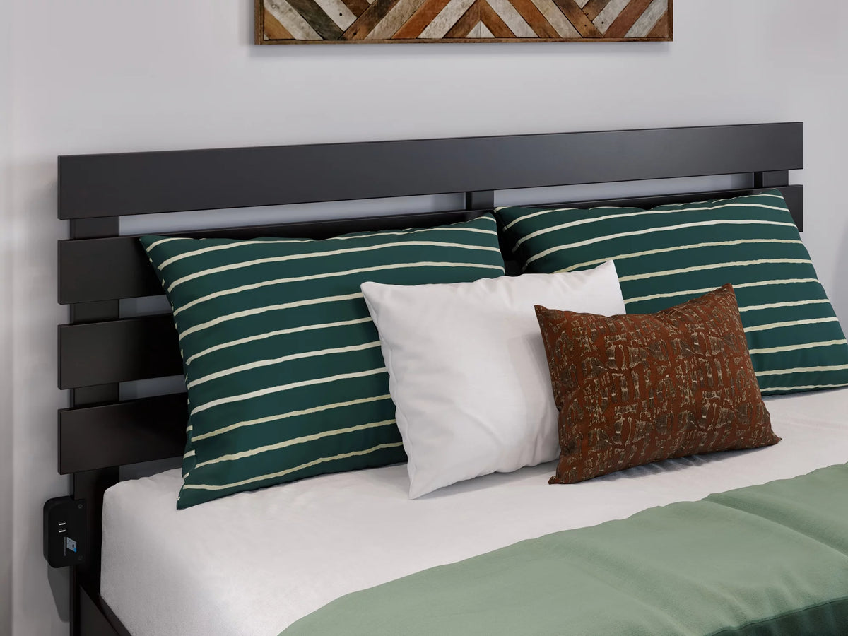 Queen Espresso Wood Panel Headboard with 2 USB Ports C29790