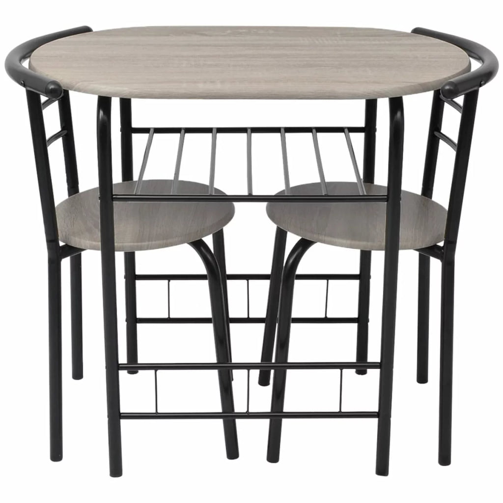 3 Piece Bar Set MDF Breakfast Table with 2 Stool Chairs Black Iron Frame Y9818