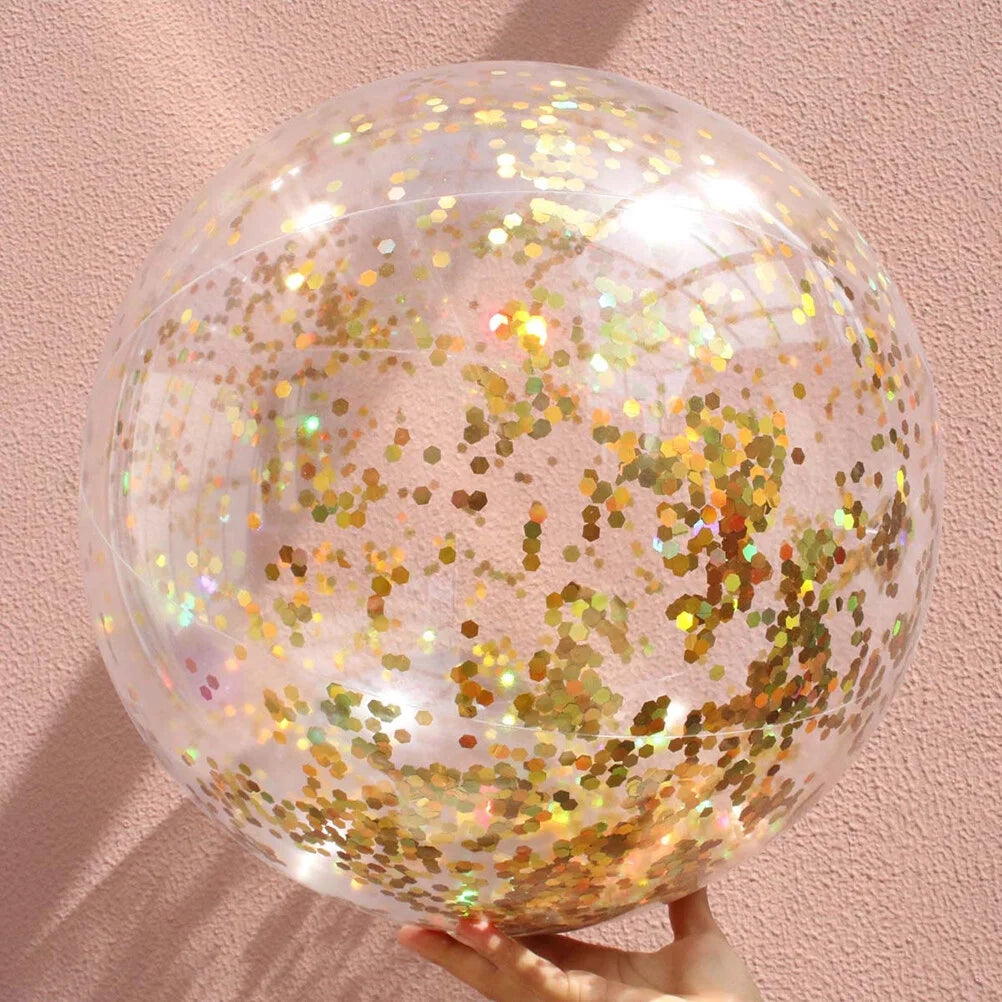 2pcs Glitter Sequin Beach Balls Inflatable PVC Ball Toys with Pumps Q4522