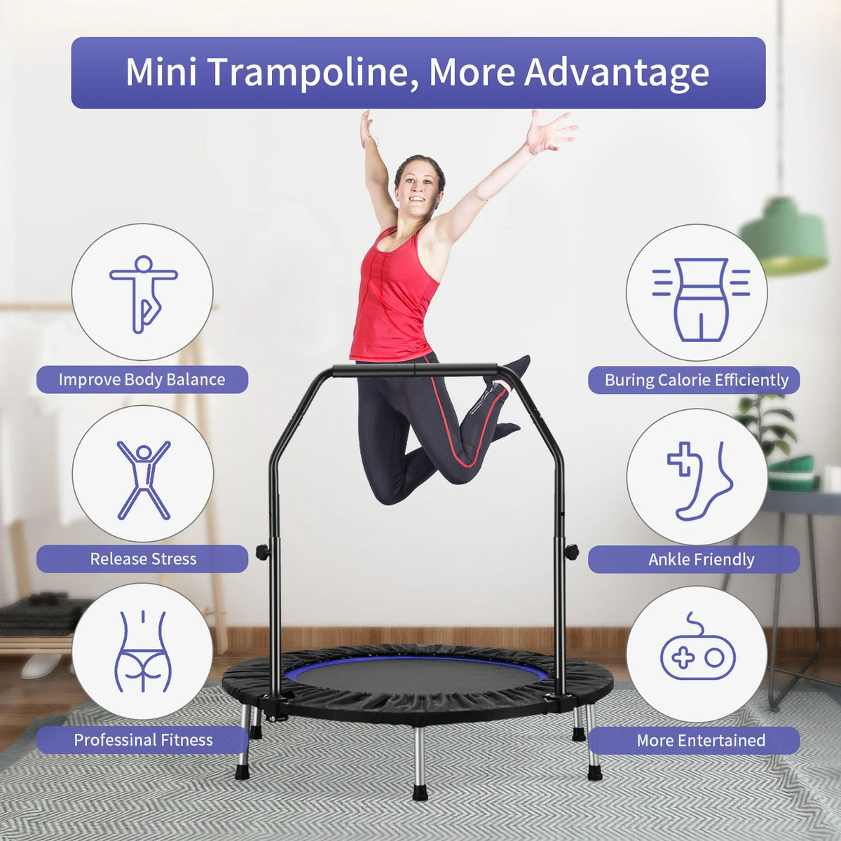 40 Mini Trampoline Rebounder with Adjustable Foam Handle H604231