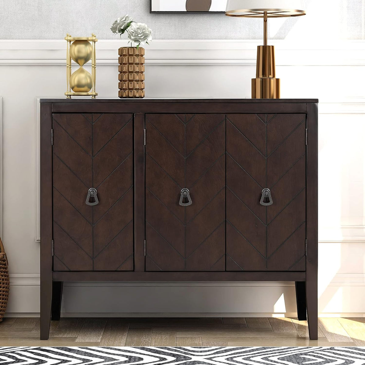 Grey Wood Console Table with 2 Adjustable Shelf I996