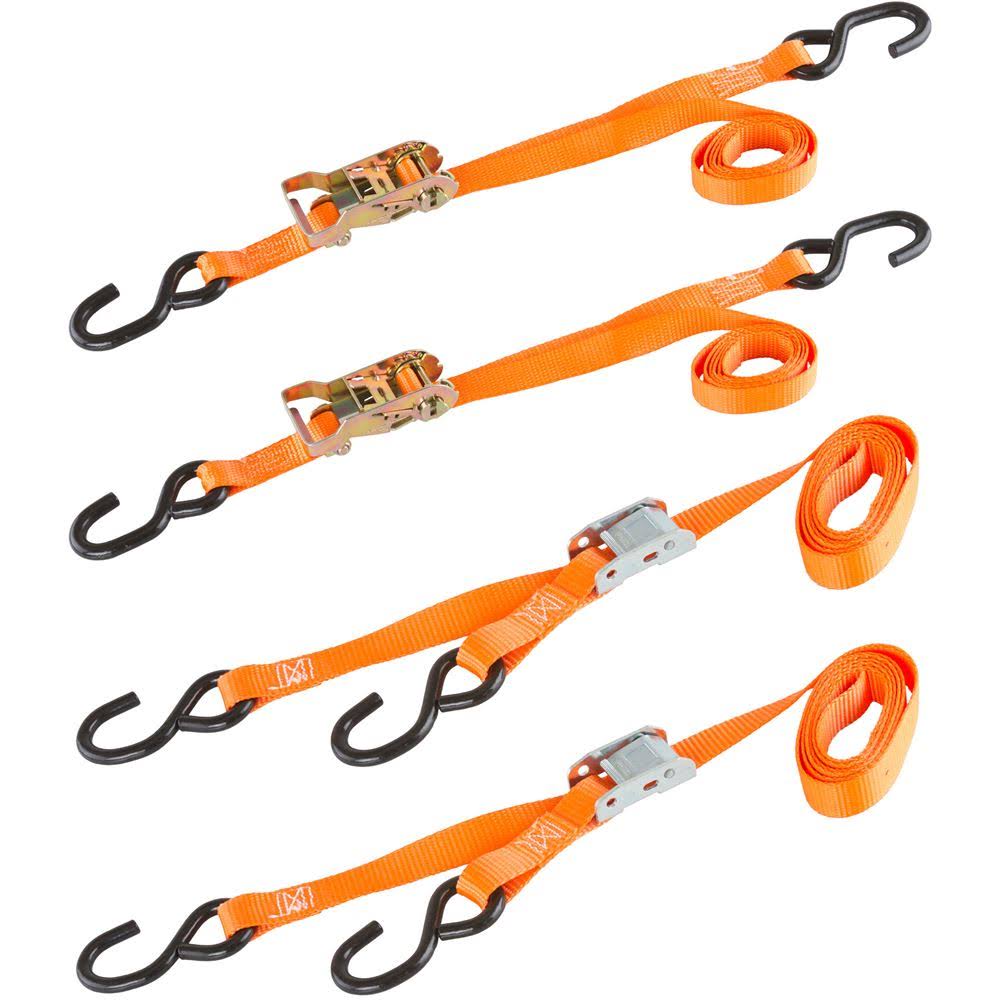 Orange Ratchet and Cam Buckle Tie-Down Straps J868