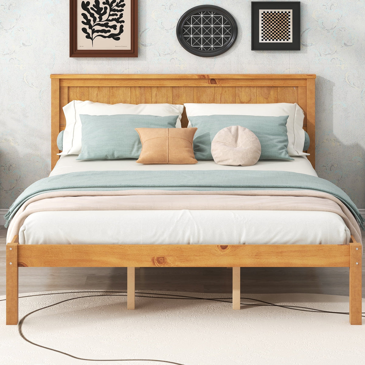 Queen Oak Platform Bed Frame with Headboard R461102