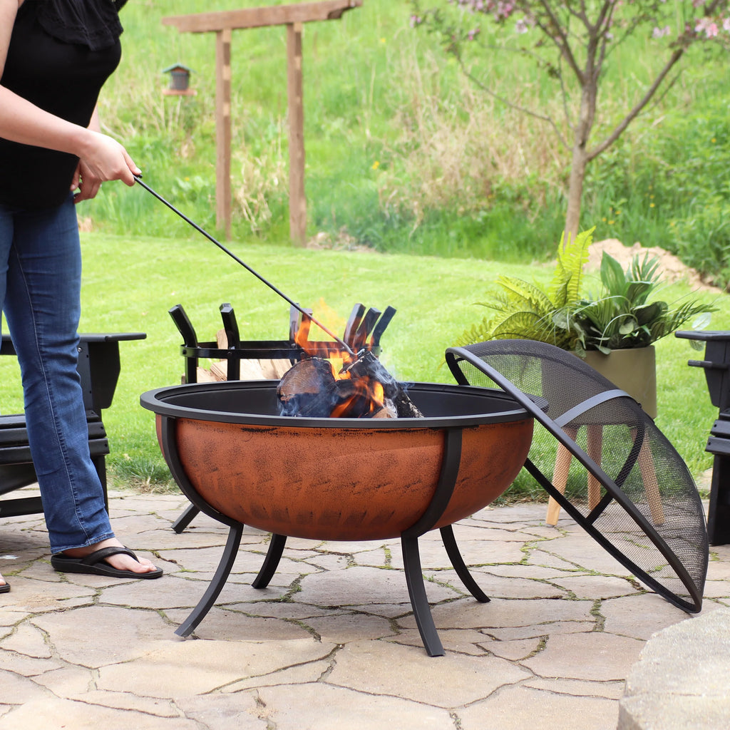 Copper Raised Outdoor Fire Pit Bowl with Spark Screen - 32" H42880