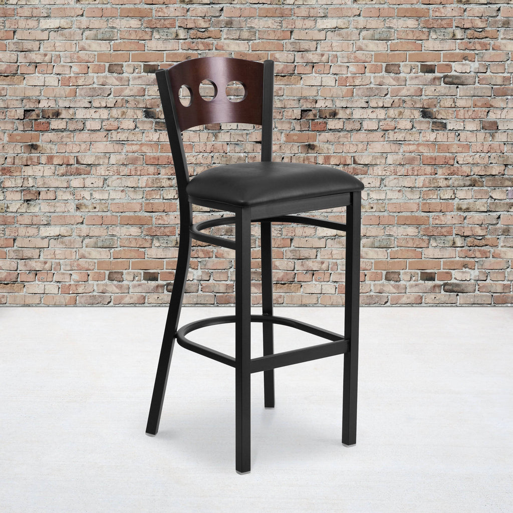 Walnut and Black Upholstered Bar Stool U415