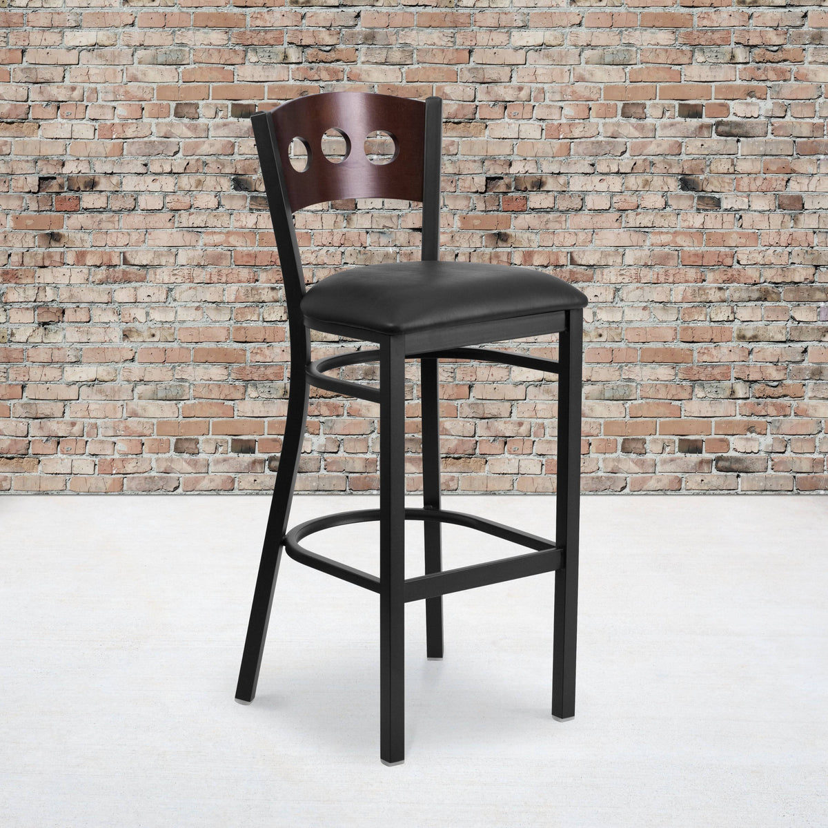 Walnut and Black Upholstered Bar Stool U415