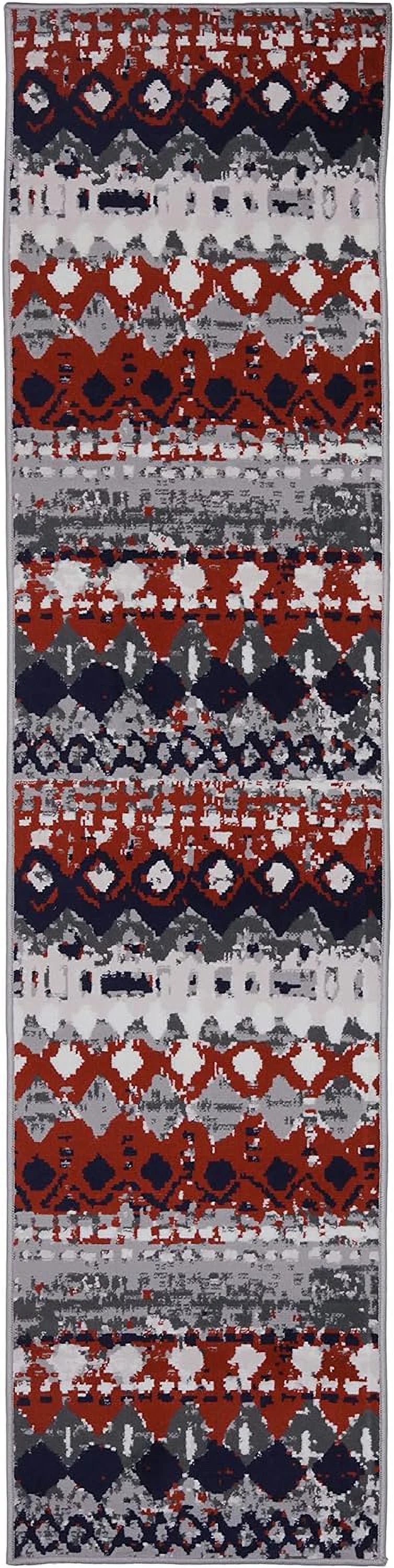 Light Grey Geometric Pattern Runner Rug B67223
