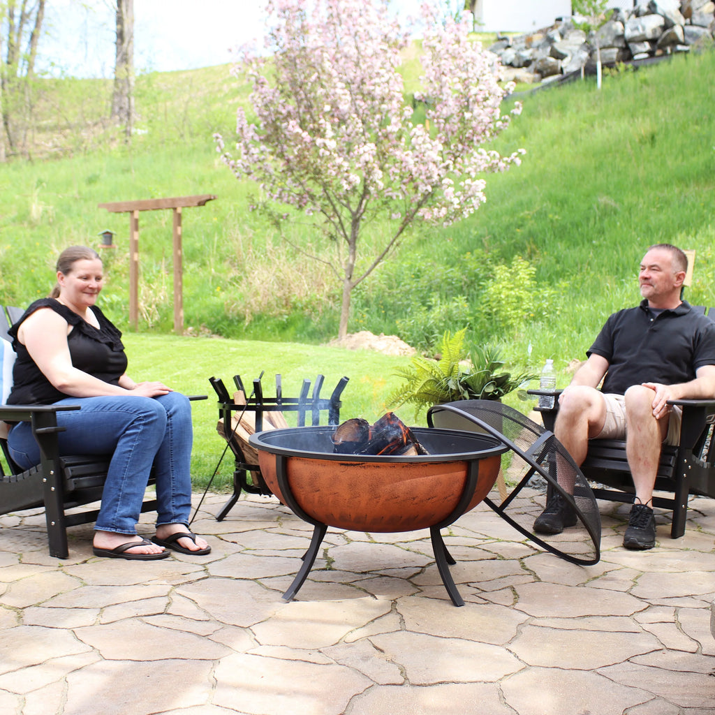 Copper Raised Outdoor Fire Pit Bowl with Spark Screen - 32" H42880