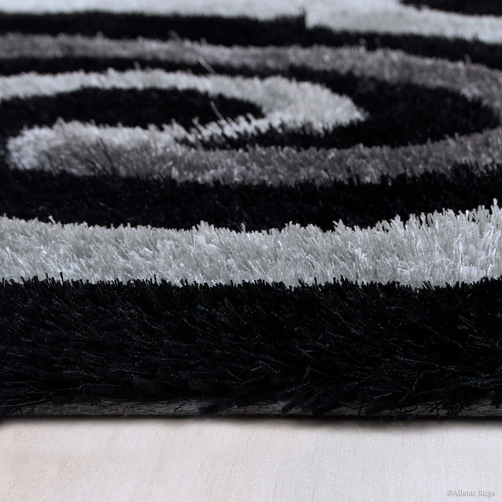 Grey Shaggy Area Rug with 3D Black Spiral Design 5' x 7' L955352