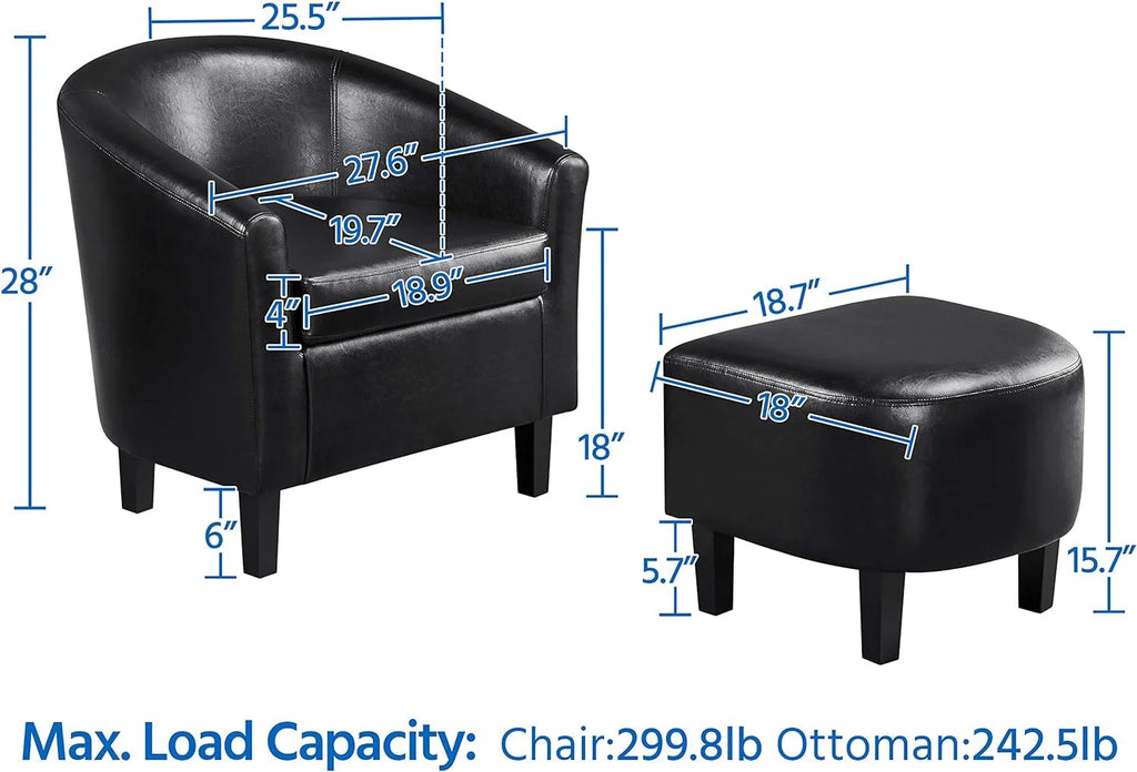 Black Faux Leather Accent Chair with Ottoman L57401