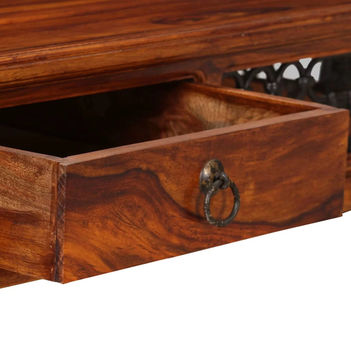 Sheesham Wood Writing Desk with Storage Drawer Steel Legs Q83432