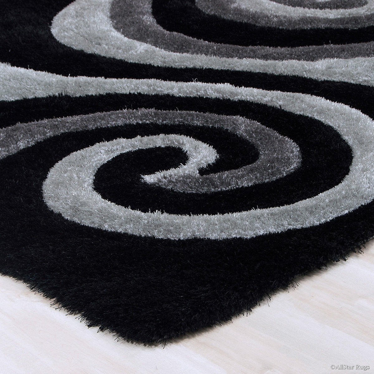 Grey Shaggy Area Rug with 3D Black Spiral Design 5' x 7' L955352