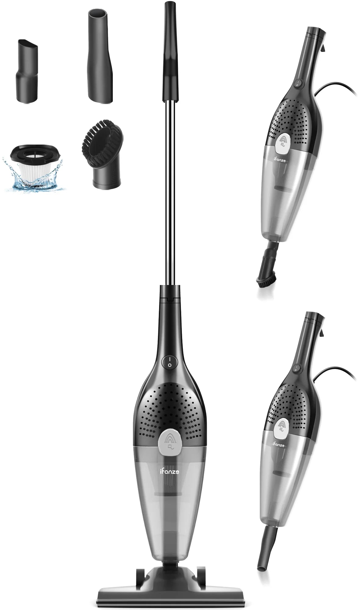 Corded Stick Vacuum Cleaner 3-in-1 Lightweight Handheld Black Grey U832236