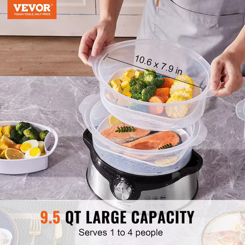 9.5 Qt Electric Food Steamer with 3-Tier Trays I5751