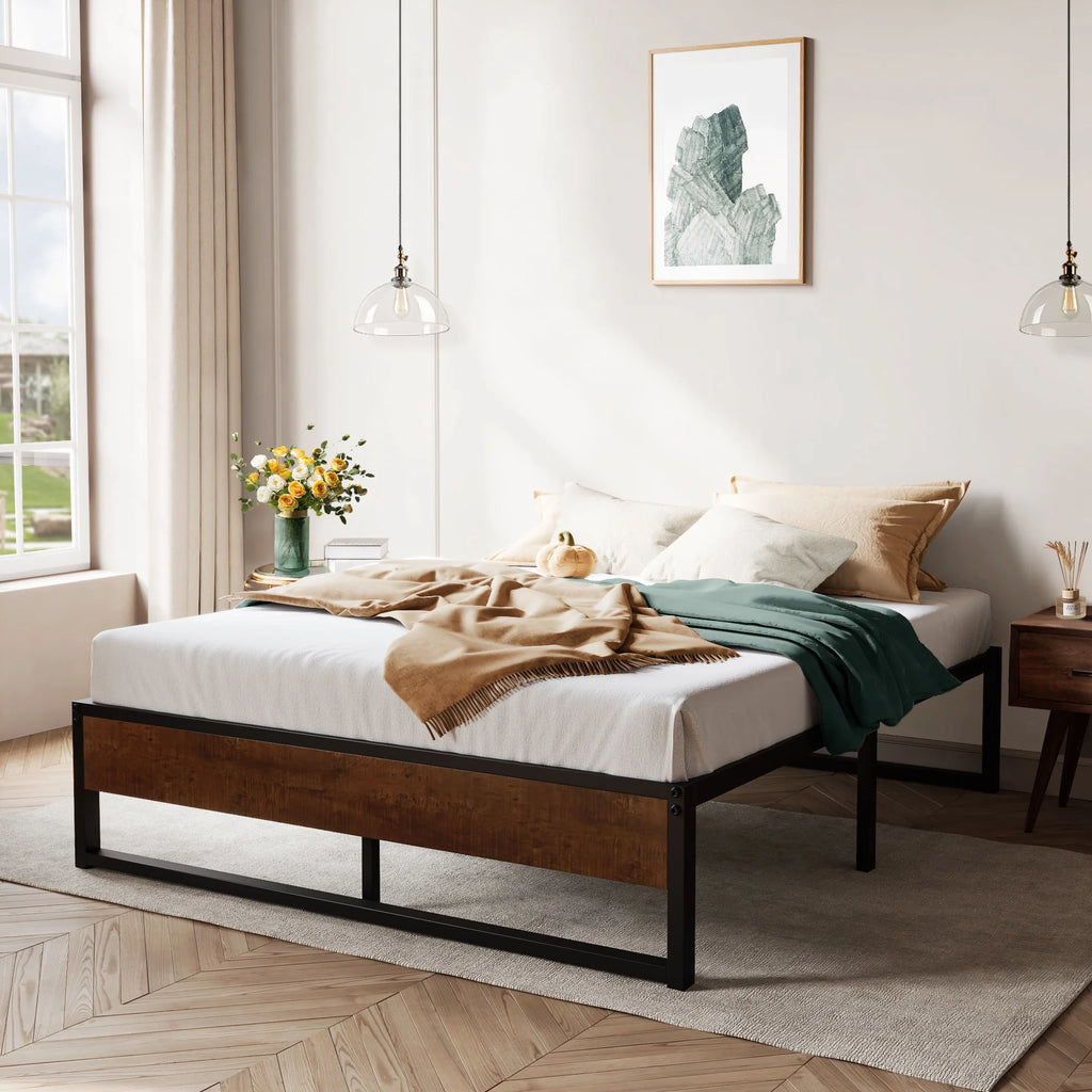 Black Twin Size Metal Platform Bed Frame with Storage W875