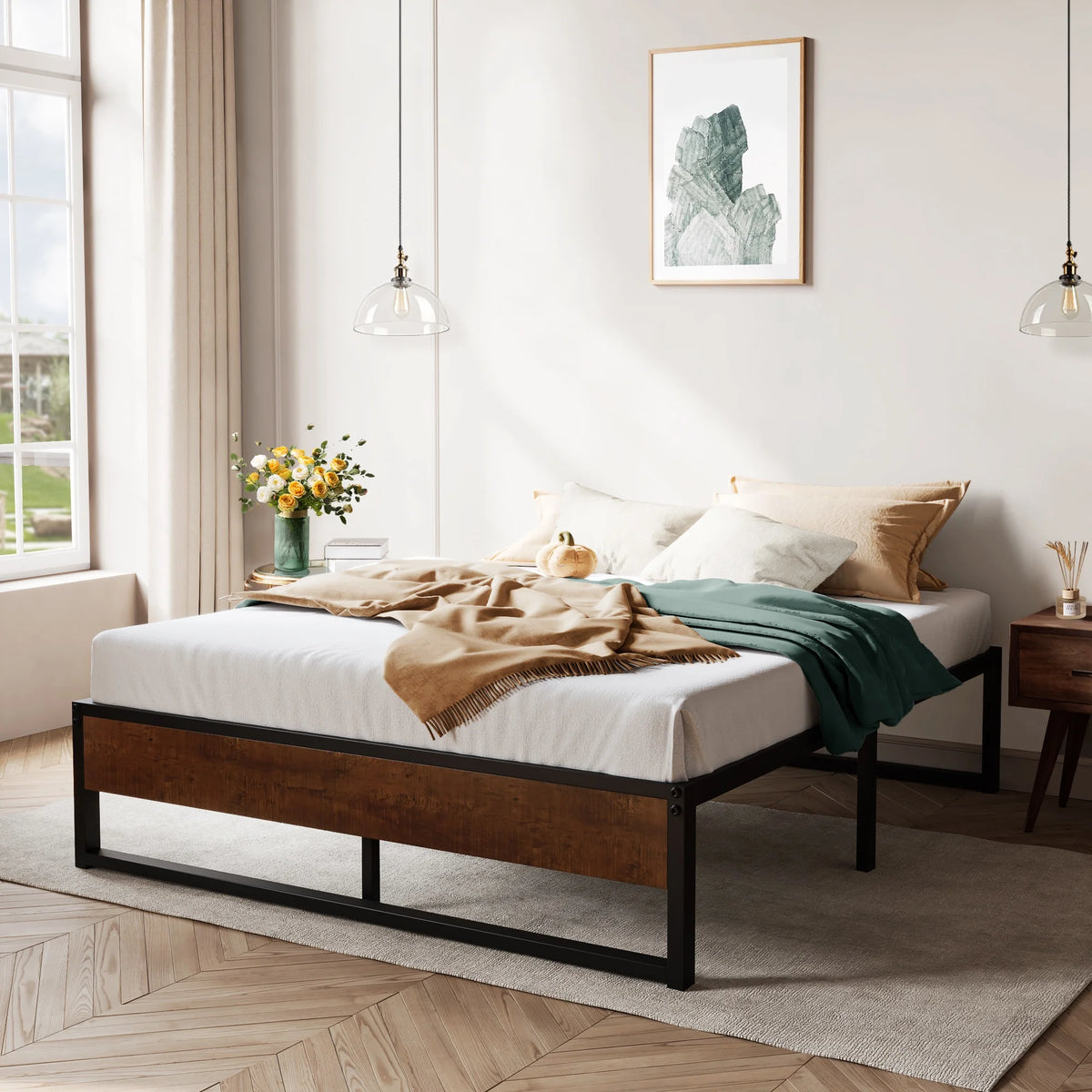 Black Twin Size Metal Platform Bed Frame with Storage W875