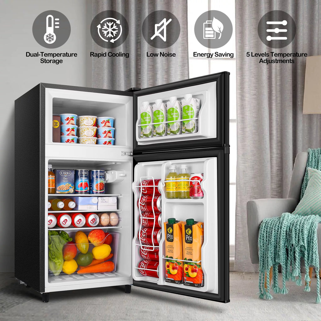 Two Door Mini Fridge with Freezer, 3.5 Cu ft, Black R488