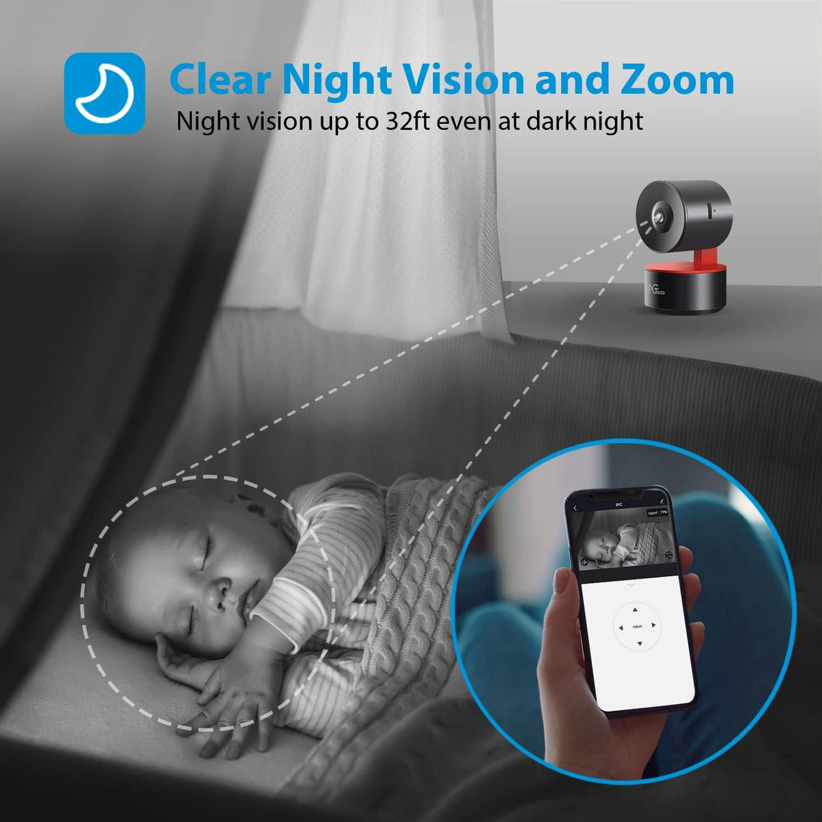 1080P WiFi Security Camera Indoor with Night Vision 2 Way Audio, Pack of 2 T536158