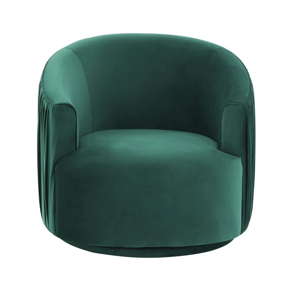 Forest Green Pleated Velvet Swivel Chair B549