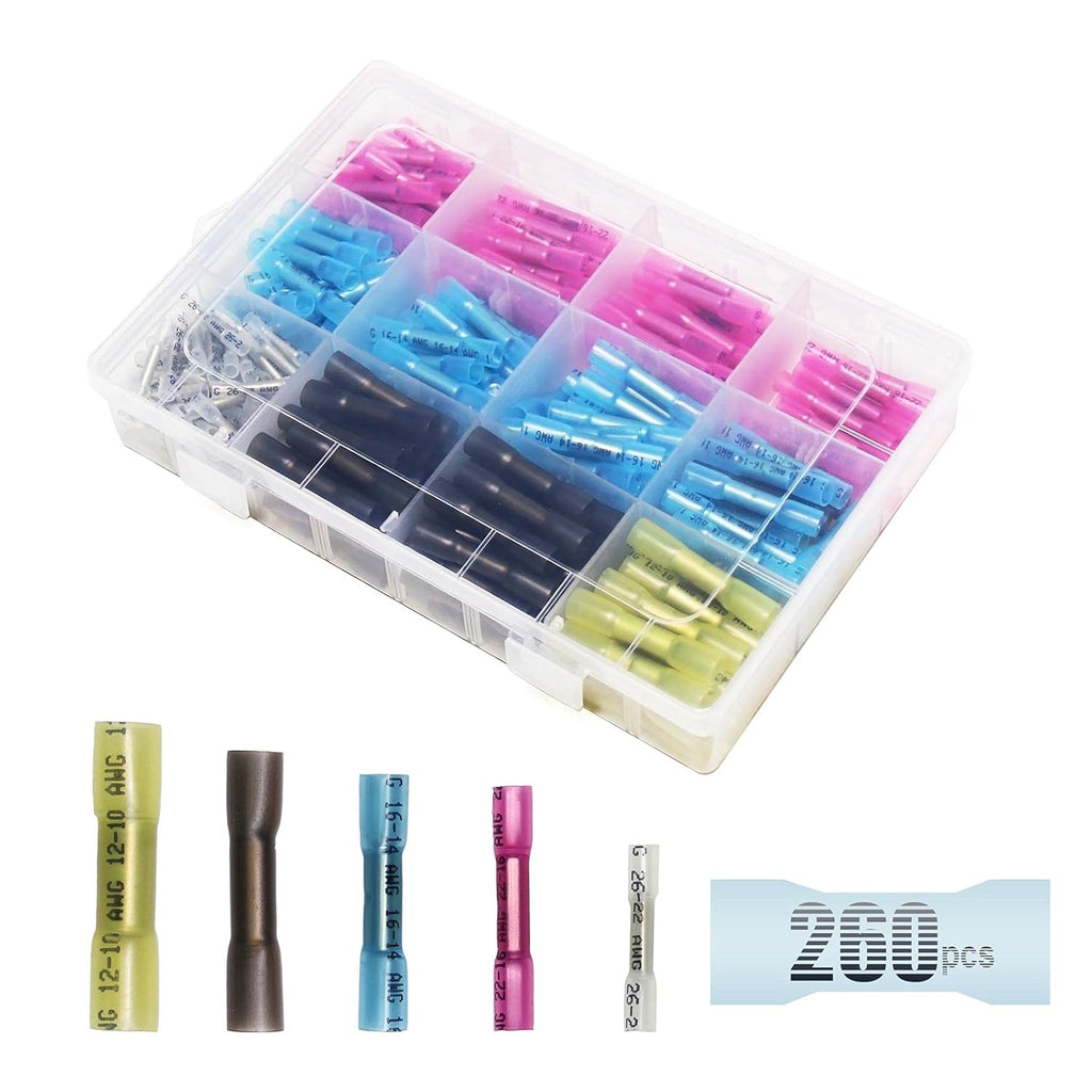 260pcs 10-26AWG Heat Shrink Butt Connectors Kit Y76805