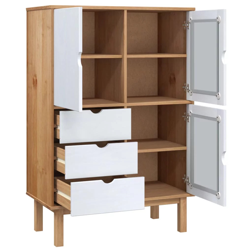 Brown and White Solid Wood Pine Highboard P79000