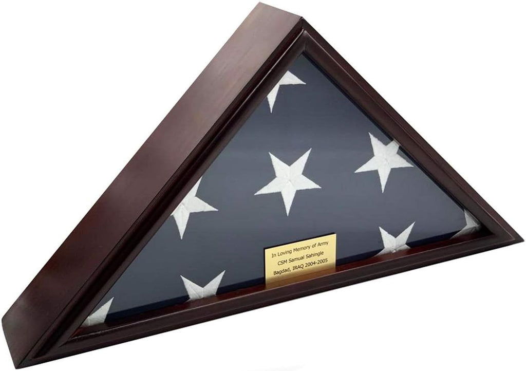 Solid Wood Cherry Finish Flag Display Case with Customized Name Plate H3936