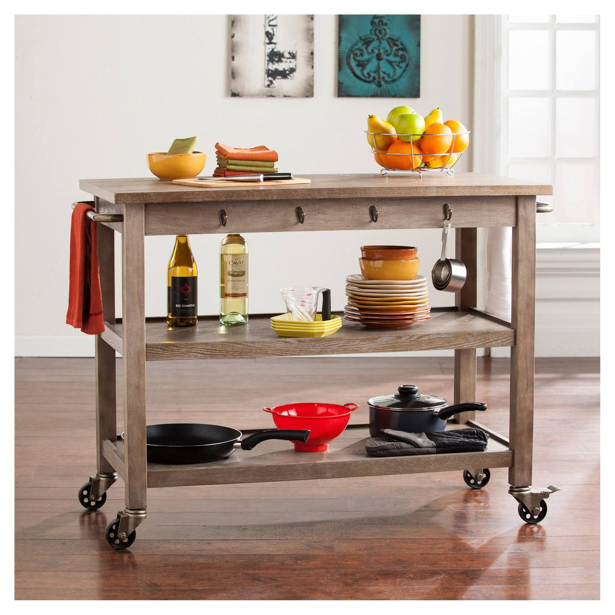 Whitewashed Burnt Oak Kitchen Cart R2188