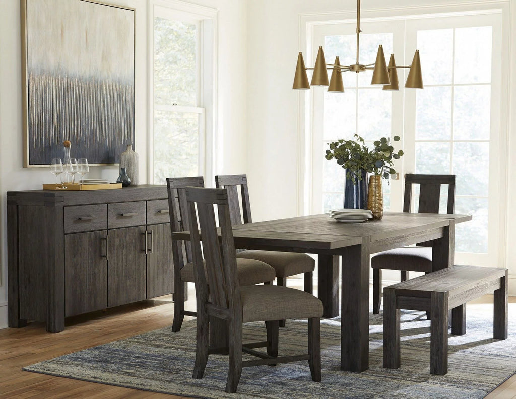 8 Piece Rectangular Dining Set Upholstered Chair and Server Graphite R438991