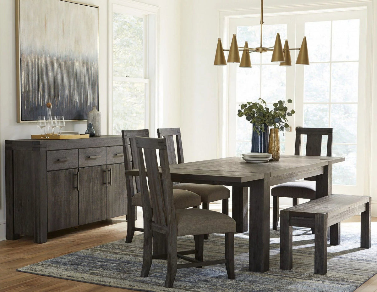 8 Piece Rectangular Dining Set Upholstered Chair and Server Graphite R438991