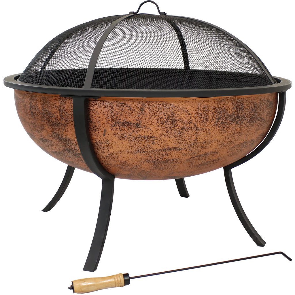 Copper Raised Outdoor Fire Pit Bowl with Spark Screen - 32" H42880